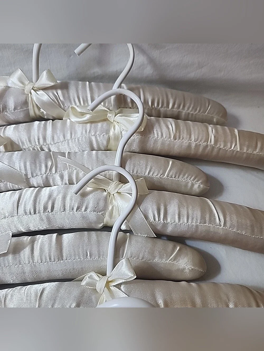 Lot of 8 Vintage Ivory Satin Padded Hangers 15.5